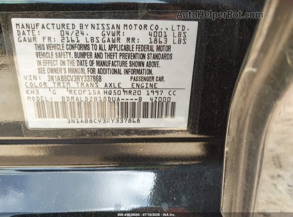 3N1AB8CV3RY337868 2024 NISSAN SENTRA Black Widok komory silnika