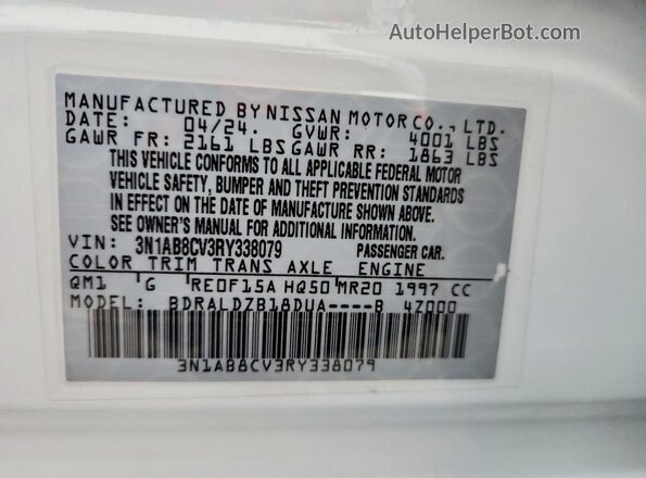 3N1AB8CV3RY338079 2024 NISSAN SENTRA White Widok komory silnika