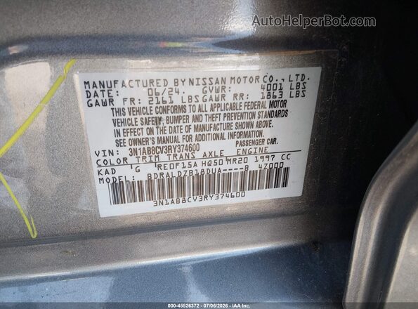 3N1AB8CV3RY374600 2024 NISSAN SENTRA Gray ძრავის განყოფილების ხედი