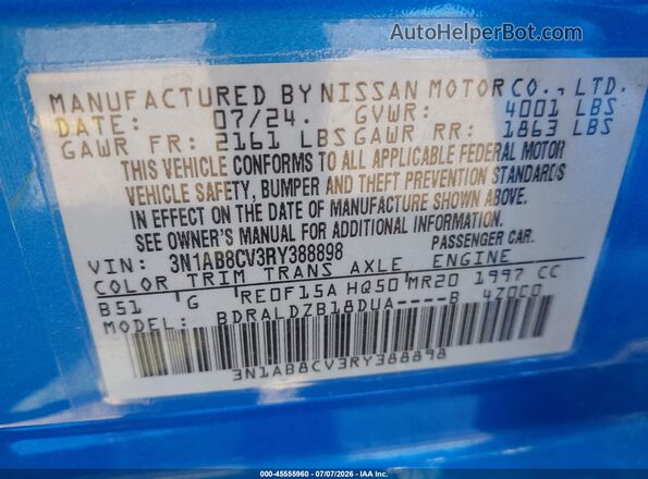 3N1AB8CV3RY388898 2024 NISSAN SENTRA Blue Engine compartment view