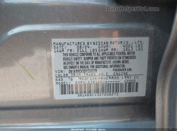 3N1AB8CV3SY208275 2025 NISSAN SENTRA Gray Engine compartment view