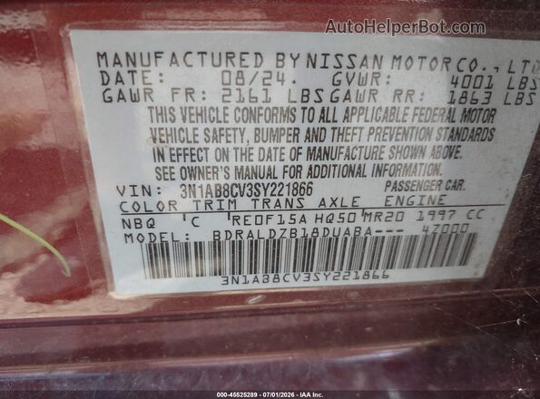 3N1AB8CV3SY221866 2025 NISSAN SENTRA Burgundy Շարժիչի բաժամունքի տեսք