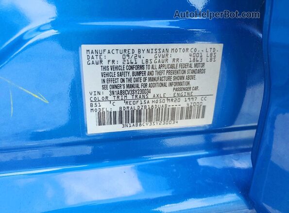 3N1AB8CV3SY230034 2025 NISSAN SENTRA Blue Engine compartment view