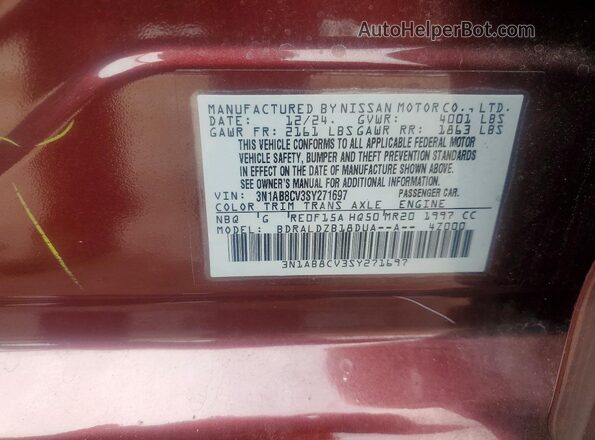 3N1AB8CV3SY271697 2025 NISSAN SENTRA Red ძრავის განყოფილების ხედი