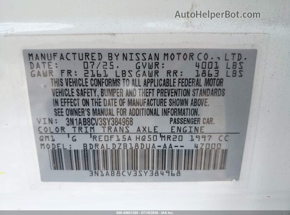3N1AB8CV3SY384968 2025 NISSAN SENTRA White Vista del compartimento del motor