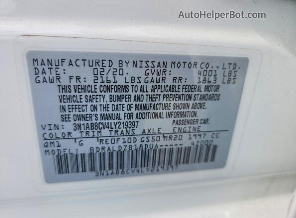 3N1AB8CV4LY219397 2020 NISSAN SENTRA White Vista del compartimento del motor