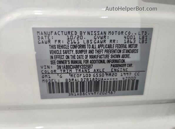3N1AB8CV4MY202987 2021 NISSAN SENTRA White Շարժիչի բաժամունքի տեսք