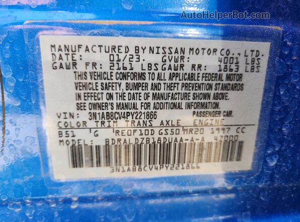 3N1AB8CV4PY221866 2023 NISSAN SENTRA Синий Вид подкапотного пространства