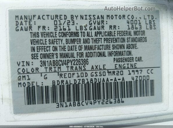 3N1AB8CV4PY226386 2023 NISSAN SENTRA Белый Вид подкапотного пространства