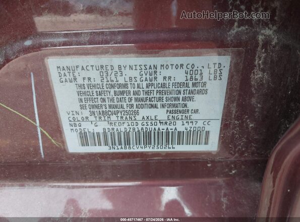 3N1AB8CV4PY250266 2023 NISSAN SENTRA Red Շարժիչի բաժամունքի տեսք