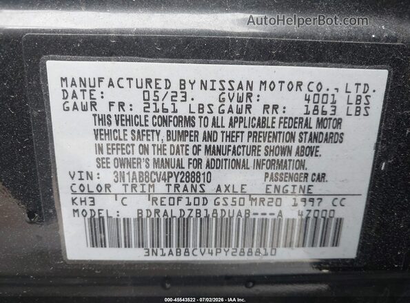 3N1AB8CV4PY288810 2023 NISSAN SENTRA Black Engine compartment view