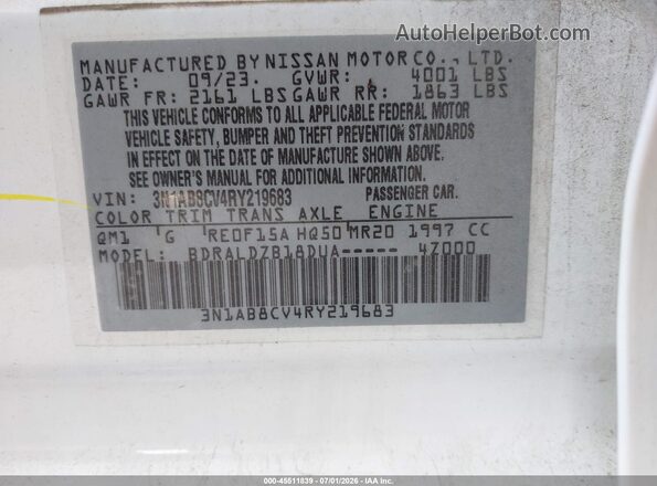 3N1AB8CV4RY219683 2024 NISSAN SENTRA White ძრავის განყოფილების ხედი