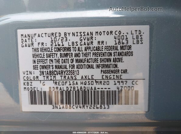 3N1AB8CV4RY226813 2024 NISSAN SENTRA Blue Widok komory silnika