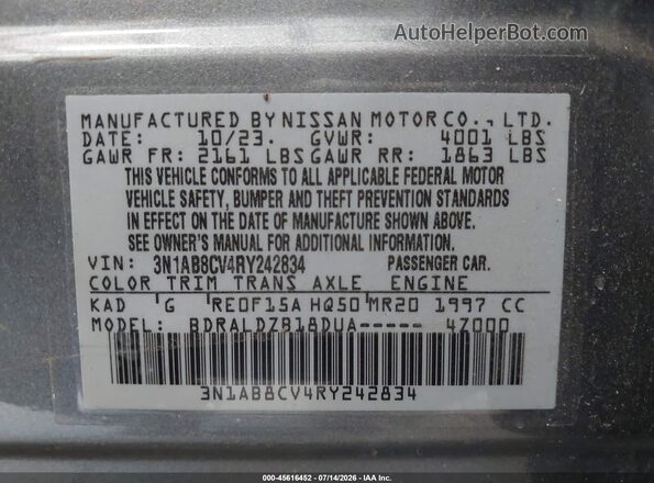 3N1AB8CV4RY242834 2024 NISSAN SENTRA Серый Вид подкапотного пространства