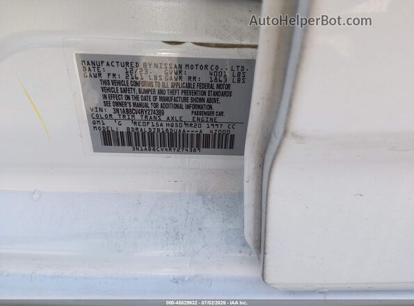 3N1AB8CV4RY274389 2024 NISSAN SENTRA White Вид підкапотного простору