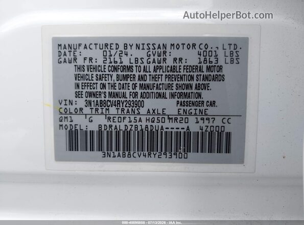 3N1AB8CV4RY293900 2024 NISSAN SENTRA White Вид підкапотного простору