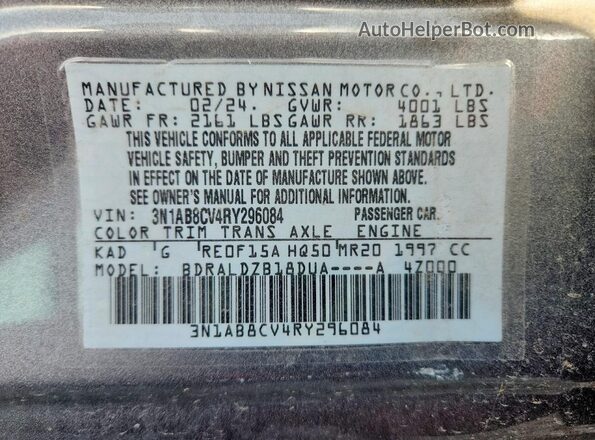 3N1AB8CV4RY296084 2024 NISSAN SENTRA Silver Вид наклейки з VIN-кодом