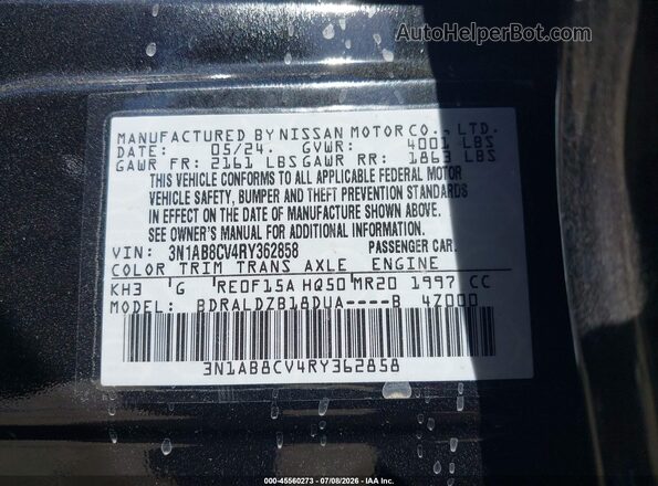 3N1AB8CV4RY362858 2024 NISSAN SENTRA Черный Вид подкапотного пространства