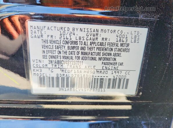 3N1AB8CV4SY237011 2025 NISSAN SENTRA Black VIN կոդի պիտակի տեսք