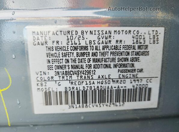 3N1AB8CV4SY429612 2025 NISSAN SENTRA Blue VIN sticker view