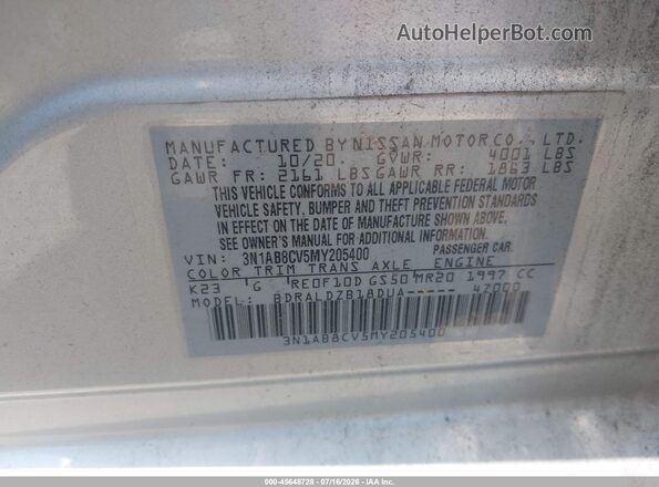 3N1AB8CV5MY205400 2021 NISSAN SENTRA Silver Widok komory silnika