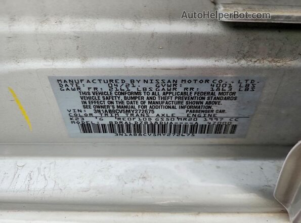 3N1AB8CV5MY272675 2021 NISSAN SENTRA Silver Widok naklejki z numerem VIN