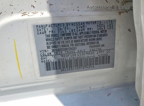 3N1AB8CV5MY294241 2021 NISSAN SENTRA Белый Вид подкапотного пространства