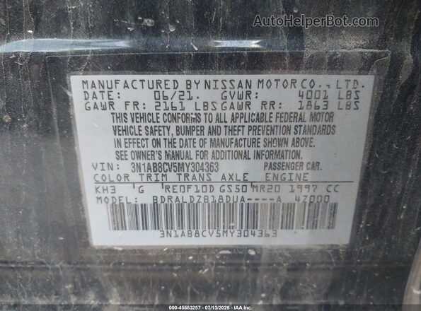 3N1AB8CV5MY304363 2021 NISSAN SENTRA Black Вид підкапотного простору