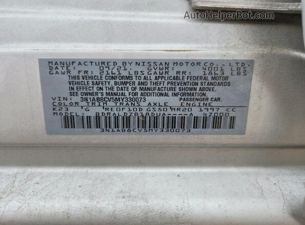 3N1AB8CV5MY330073 2021 NISSAN SENTRA Silver ძრავის განყოფილების ხედი