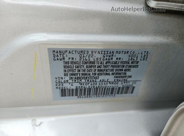 3N1AB8CV5NY237443 2022 NISSAN SENTRA Серебряный Вид наклейки с VIN-кодом