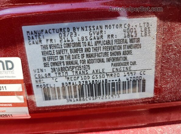 3N1AB8CV5PY251975 2023 NISSAN SENTRA Red ძრავის განყოფილების ხედი