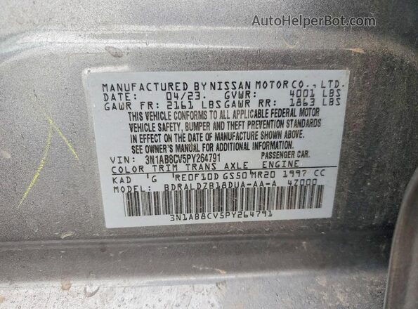 3N1AB8CV5PY264791 2023 NISSAN SENTRA Gray ძრავის განყოფილების ხედი