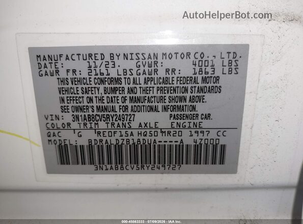 3N1AB8CV5RY249727 2024 NISSAN SENTRA Белый Вид подкапотного пространства