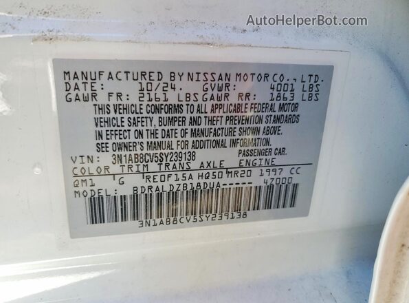 3N1AB8CV5SY239138 2025 NISSAN SENTRA White Widok komory silnika