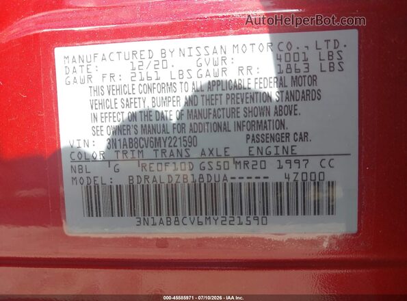 3N1AB8CV6MY221590 2021 NISSAN SENTRA Red Вид підкапотного простору