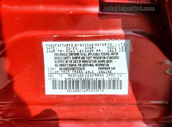 3N1AB8CV6MY233478 2021 NISSAN SENTRA Burgundy ძრავის განყოფილების ხედი
