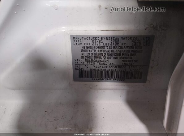 3N1AB8CV6MY240222 2021 NISSAN SENTRA White Vista del compartimento del motor