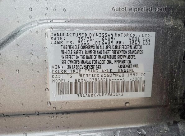 3N1AB8CV6MY281143 2021 NISSAN SENTRA Gray Widok komory silnika