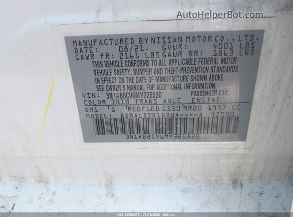 3N1AB8CV6MY326520 2021 NISSAN SENTRA White ძრავის განყოფილების ხედი