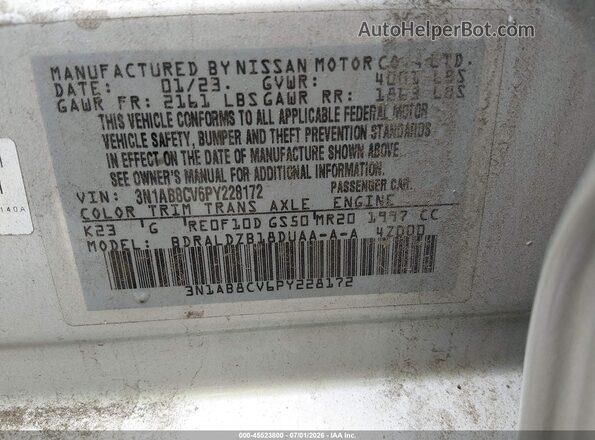 3N1AB8CV6PY228172 2023 NISSAN SENTRA Silver Vista del compartimento del motor
