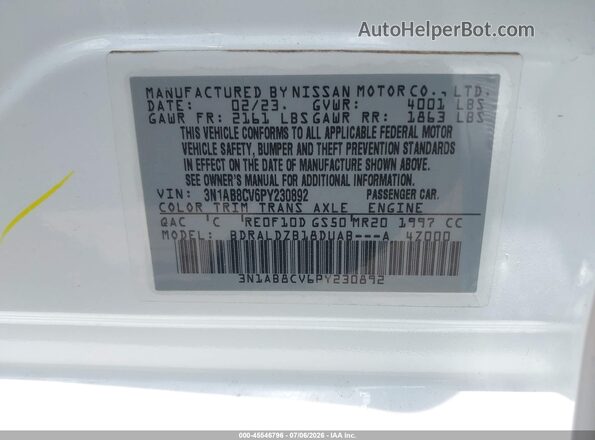 3N1AB8CV6PY230892 2023 NISSAN SENTRA White Vista del compartimento del motor