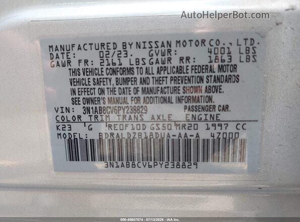 3N1AB8CV6PY238829 2023 NISSAN SENTRA Silver ძრავის განყოფილების ხედი