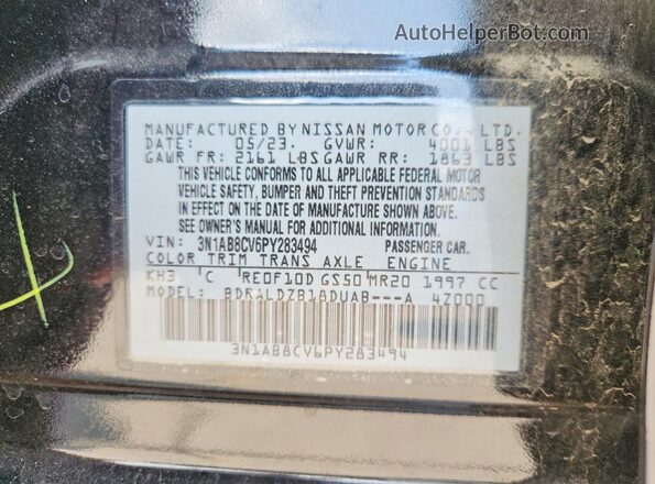3N1AB8CV6PY283494 2023 NISSAN SENTRA Black VIN sticker view