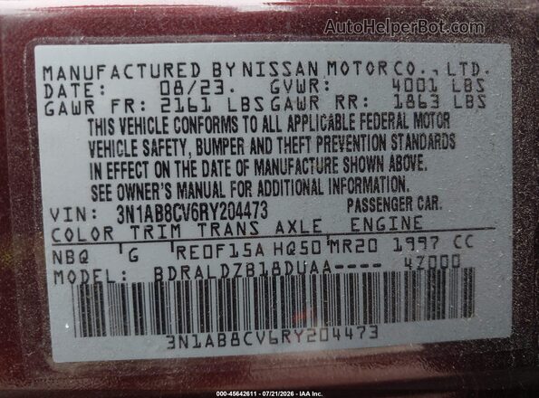 3N1AB8CV6RY204473 2024 NISSAN SENTRA Maroon Engine compartment view