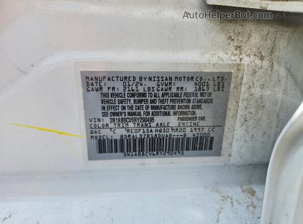 3N1AB8CV6RY290495 2024 NISSAN SENTRA White Widok naklejki z numerem VIN