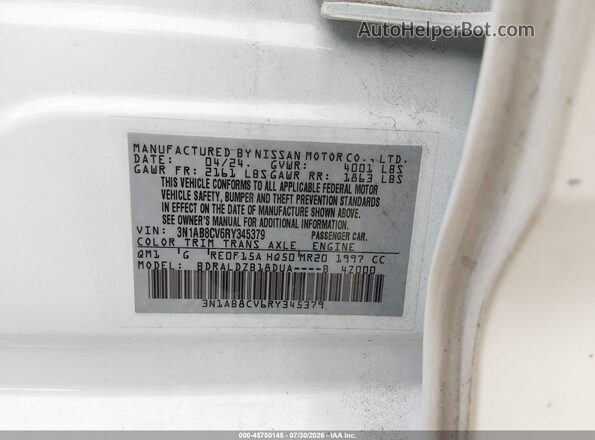 3N1AB8CV6RY345379 2024 NISSAN SENTRA White Widok komory silnika