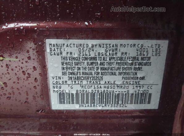 3N1AB8CV6RY352526 2024 NISSAN SENTRA Maroon Vista del compartimento del motor