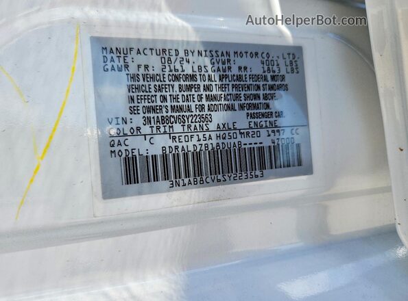 3N1AB8CV6SY223563 2025 NISSAN SENTRA White Շարժիչի բաժամունքի տեսք
