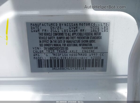 3N1AB8CV6SY325185 2025 NISSAN SENTRA White Engine compartment view