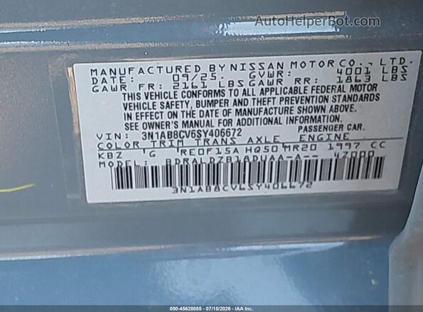 3N1AB8CV6SY406672 2025 NISSAN SENTRA Gray Շարժիչի բաժամունքի տեսք